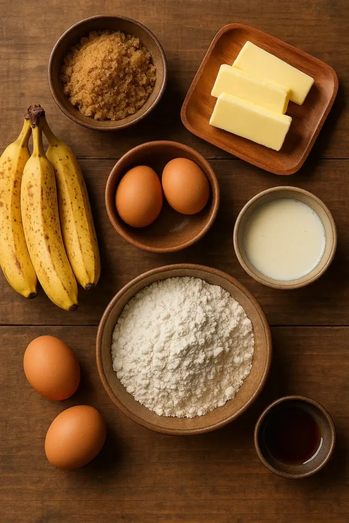 Ingredients for banana upside down cake