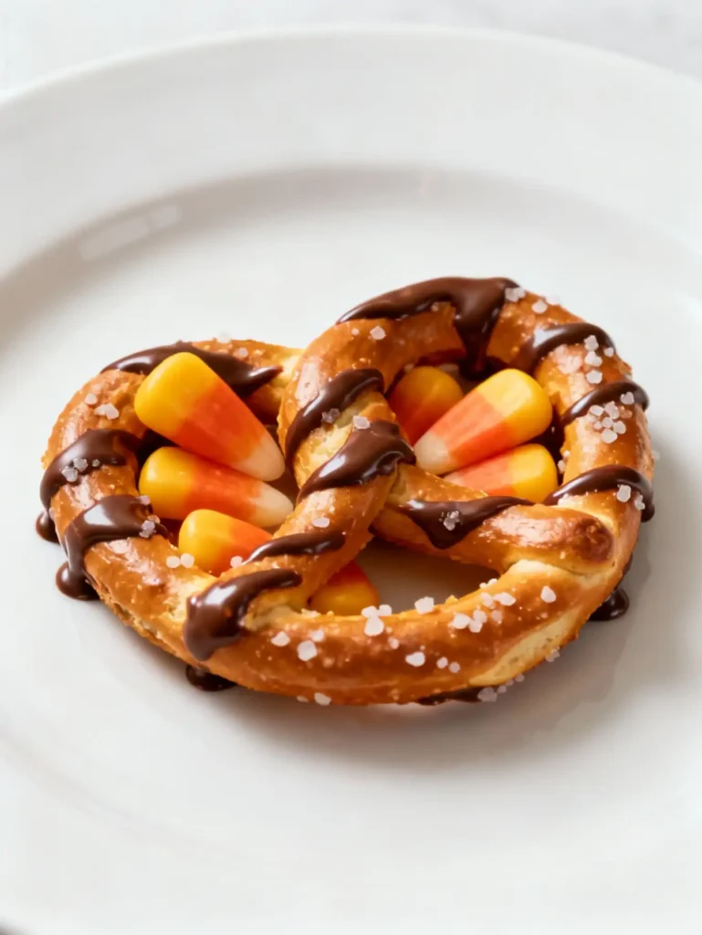 Close-up of a candy corn pretzel hug