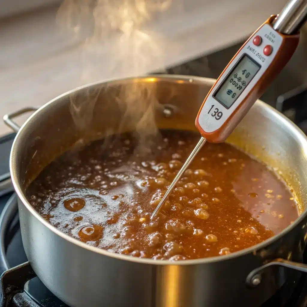 caramel at 235–240°F in saucepan for caramel apple puppy chow