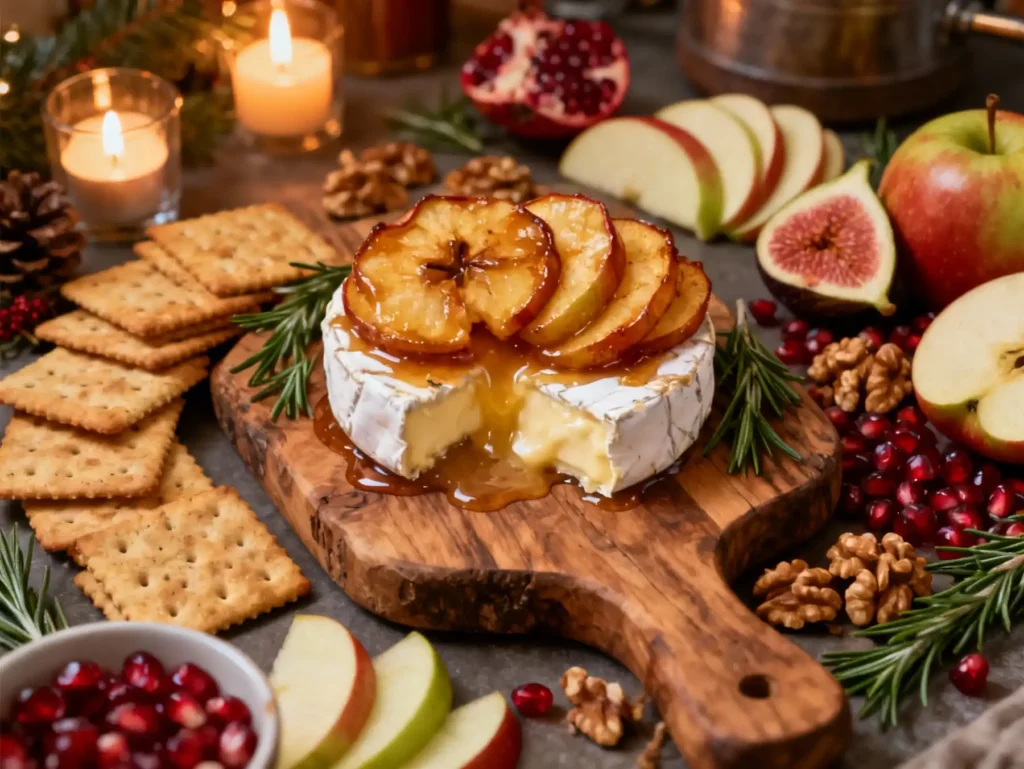 Caramelized Baked Apples with Brie on appetizer board