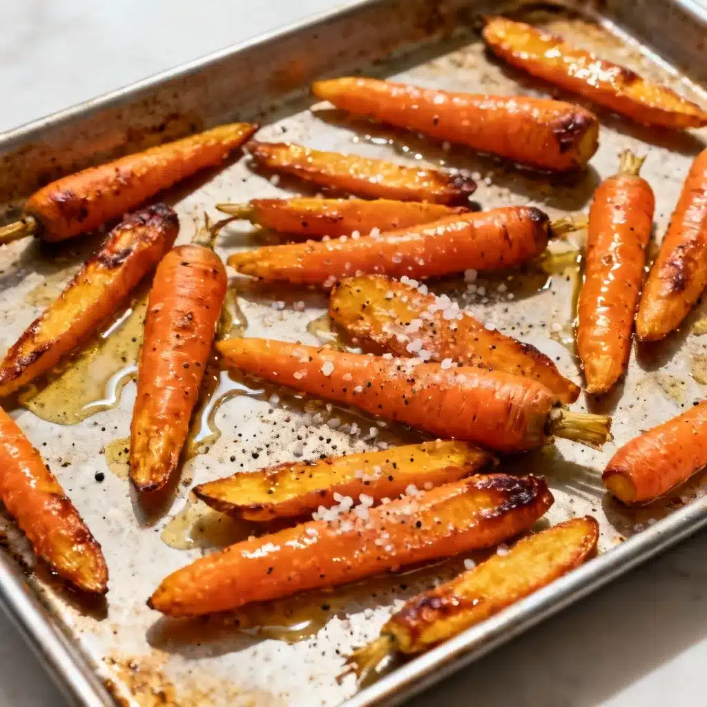 carrots roasting on preheated sheet pan at 425°F