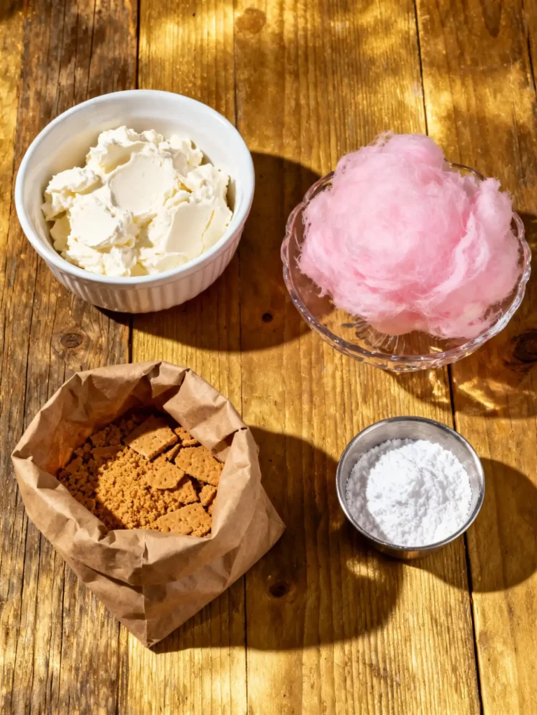 Ingredients for crispy cotton candy cheesecake bombs