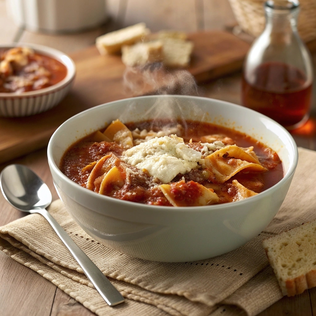 Crockpot Lasagna Soup with Marinara Sauce and Ricotta