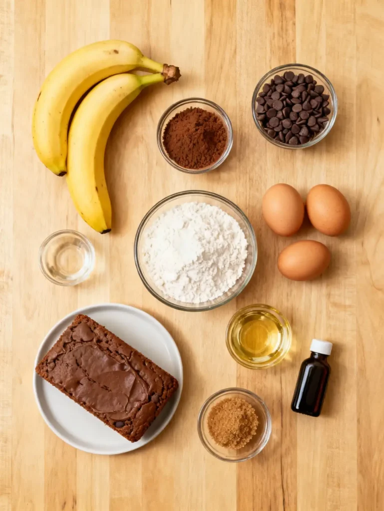 Ingredients for double chocolate banana bread bars
