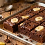 Double chocolate banana bread bars sliced and served