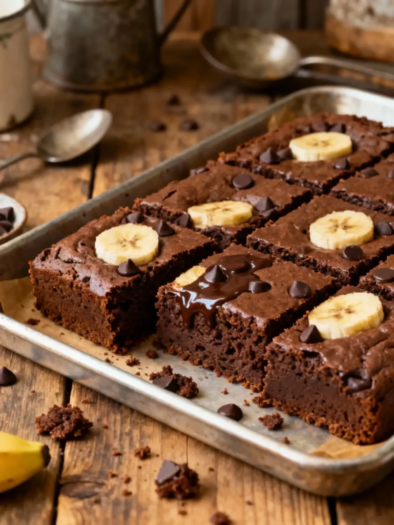 Double chocolate banana bread bars sliced and served
