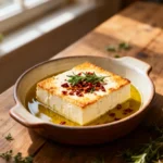 Feta psiti recipe with baked feta in olive oil and herbs