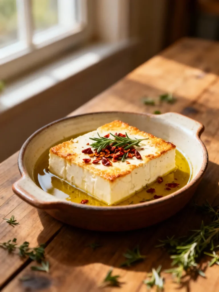 Feta psiti recipe with baked feta in olive oil and herbs