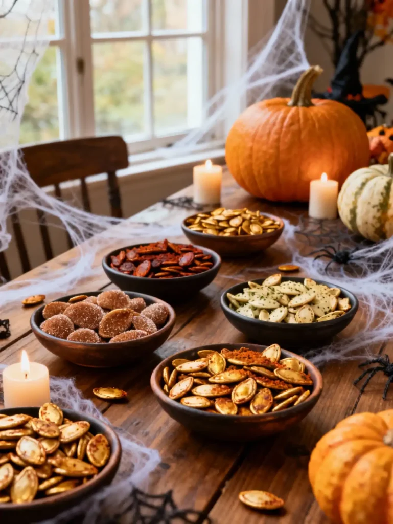 Halloween roasted pumpkin seeds in multiple flavors