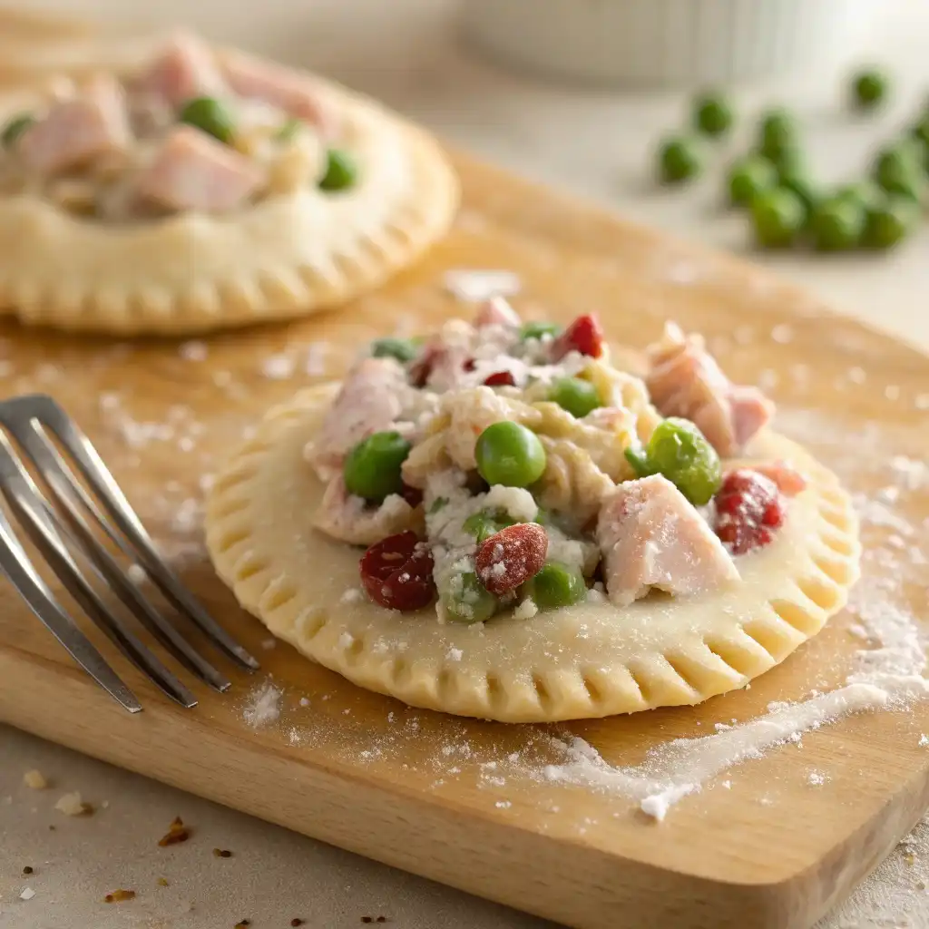 crimping edges of leftover turkey hand pies with a fork
