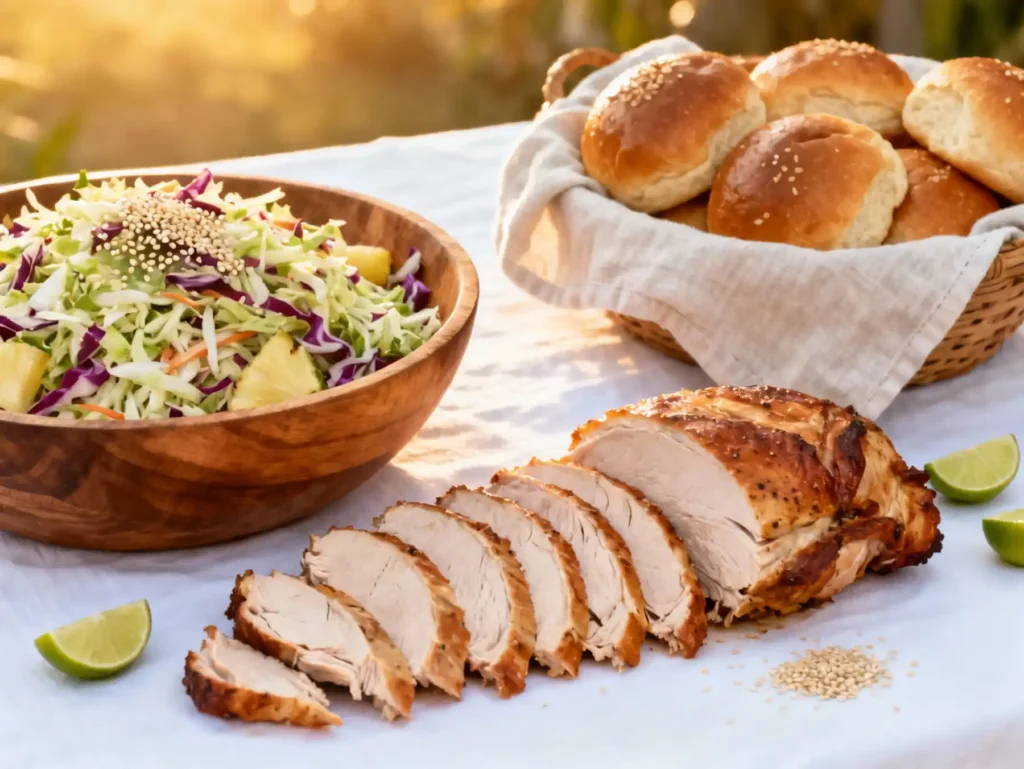 Hawaiian slaw with pineapple served with roasted turkey