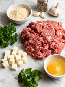 Ingredients for easy mozzarella stuffed meatballs