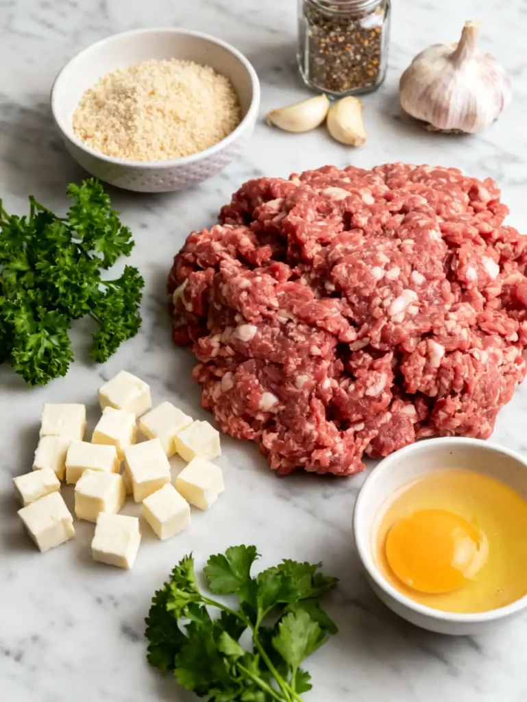 Ingredients for easy mozzarella stuffed meatballs