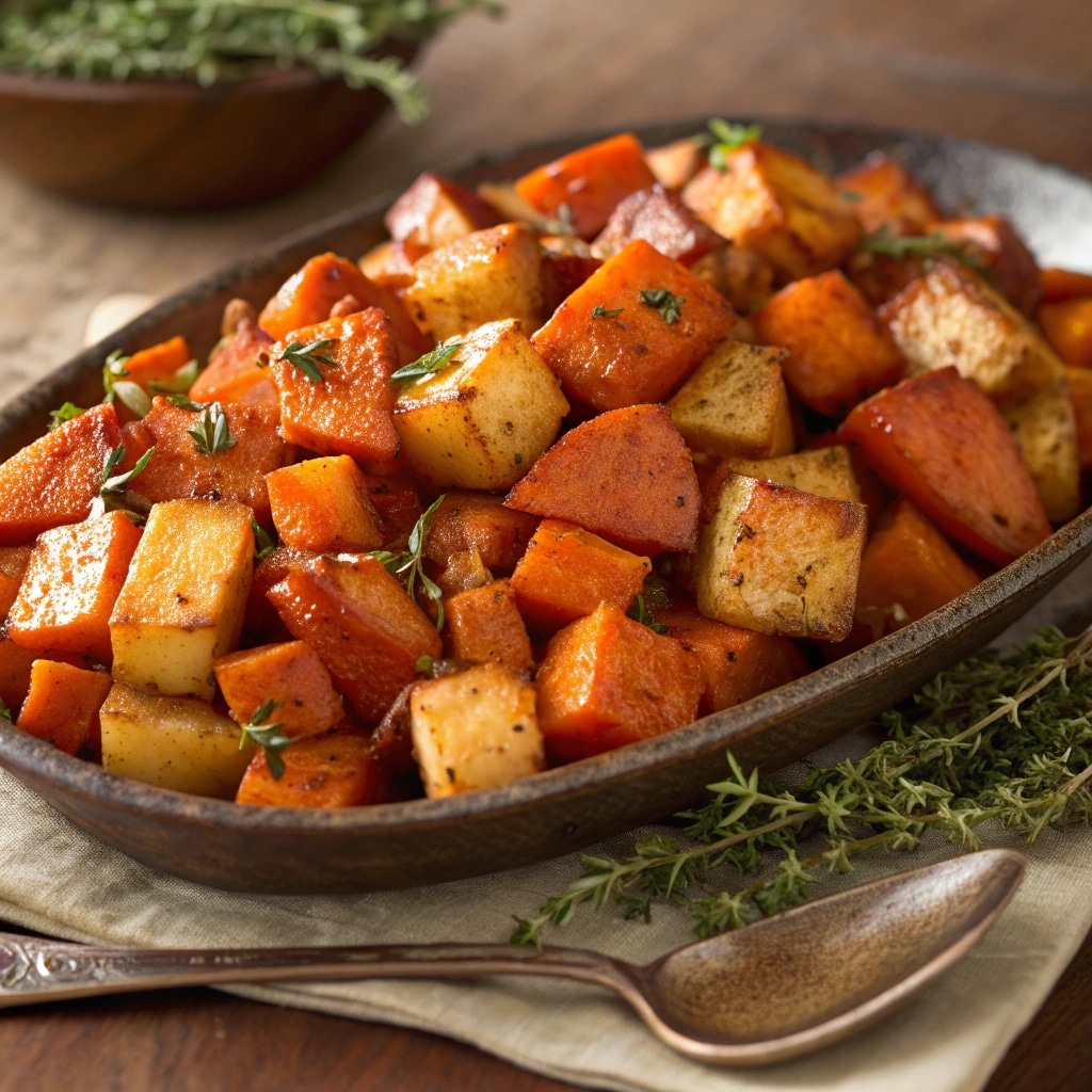 Maple Dijon Roasted Carrots and Apples glazed and roasted to perfection