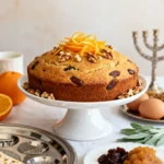 Orange-Date-Walnut Passover Cake on a Seder table
