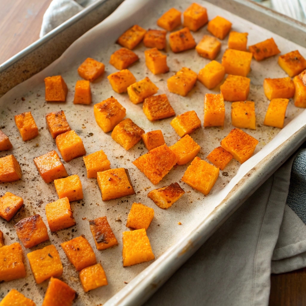 Butternut Squash and Sausage Tortellini Soup roasted squash cubes with caramelized edges