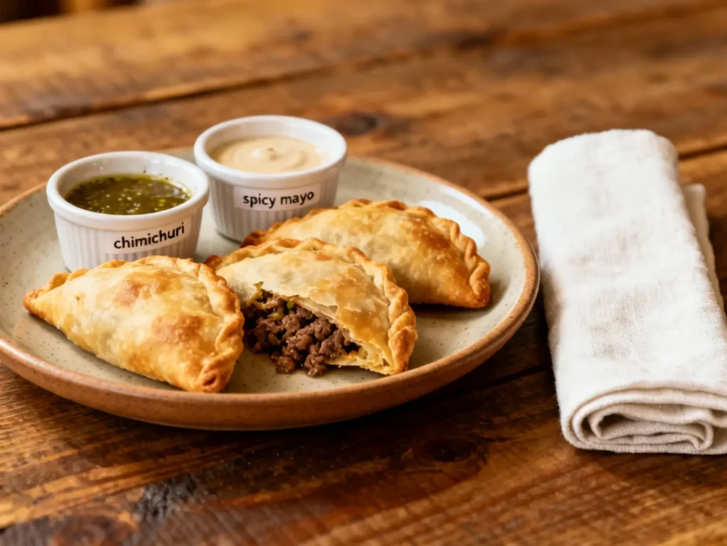 Crispy beef empanadas served with sauces