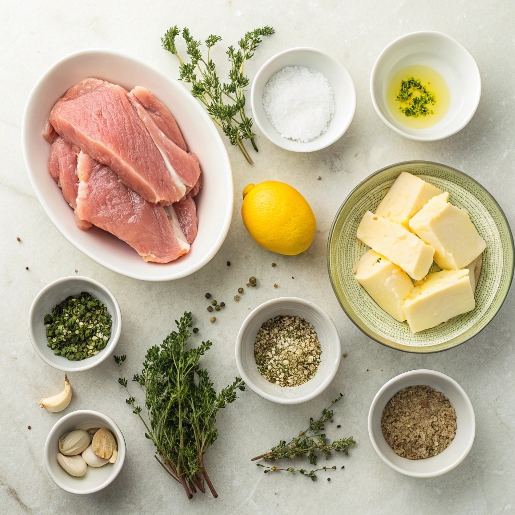 turkey tenderloin with herb butter ingredients on a counter