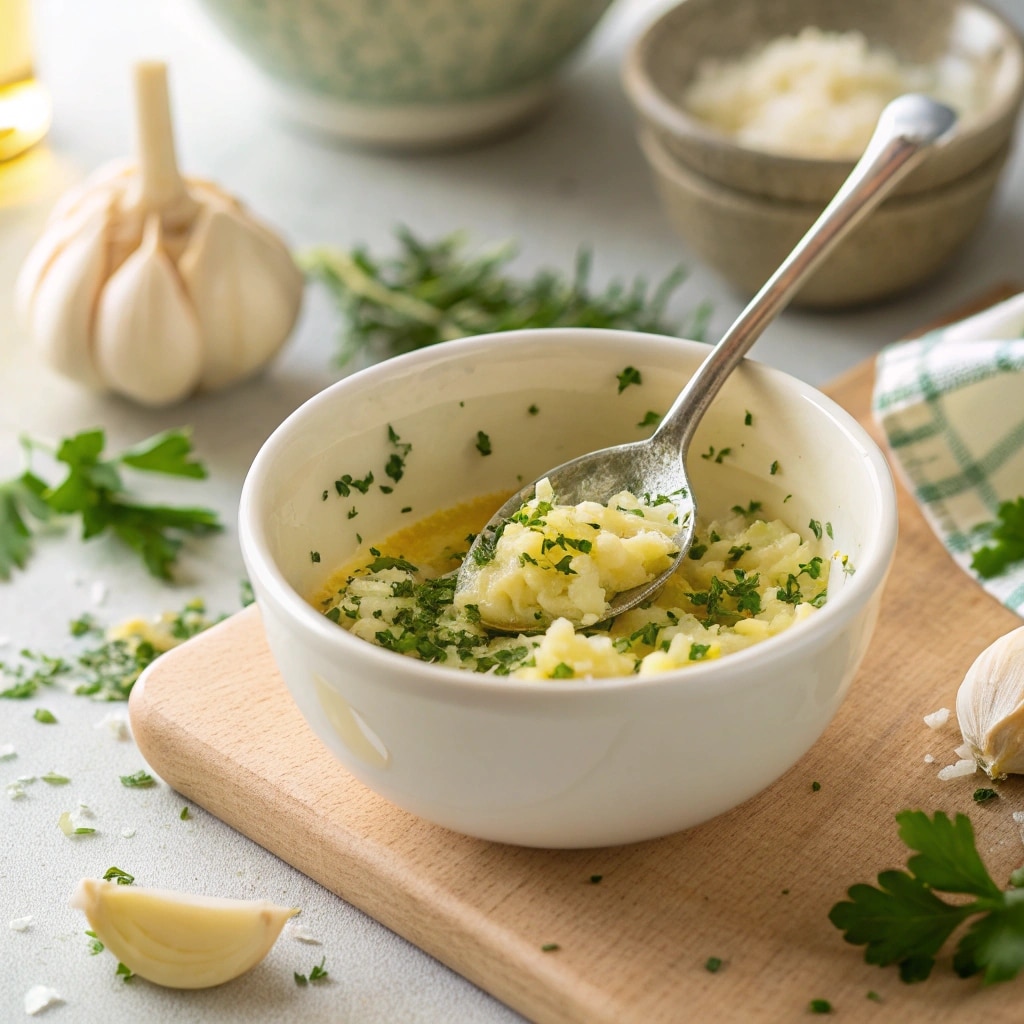 mixing herb butter for turkey tenderloin with garlic and herbs