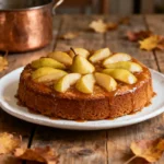 Upside-Down Pear Gingerbread Cake with caramelized pears