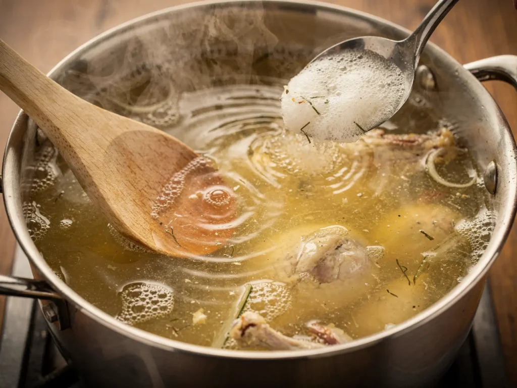 Skimming foam off homemade chicken broth