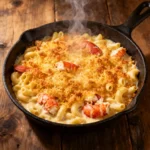 Costco Lobster Mac and Cheese in cast iron dish