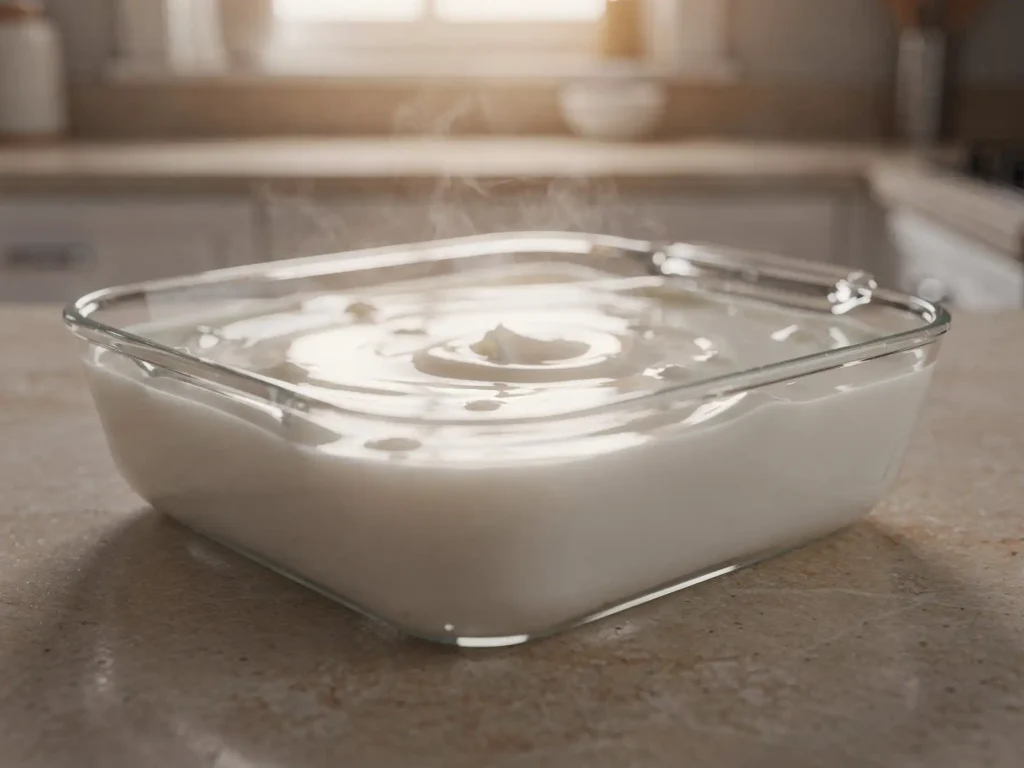 Haupia setting in dish before refrigeration