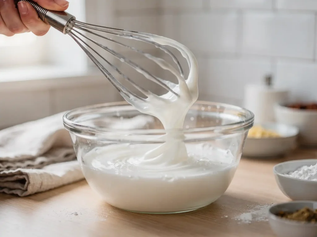 Mixing cornstarch with water for haupia slurry
