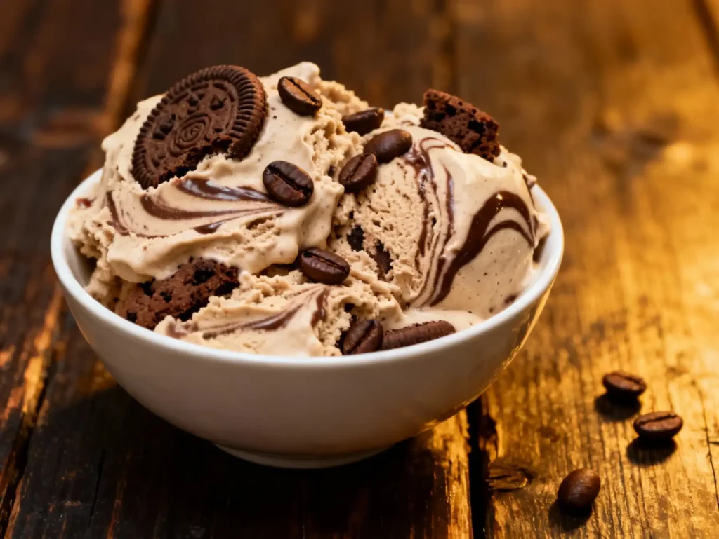 No-Churn Mocha Chocolate Cookies Ice Cream in a bowl