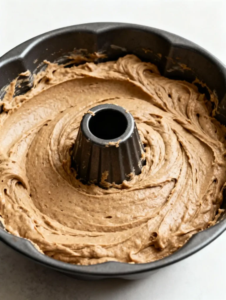 An overmixed marble bundt cake batter, a common mistake.