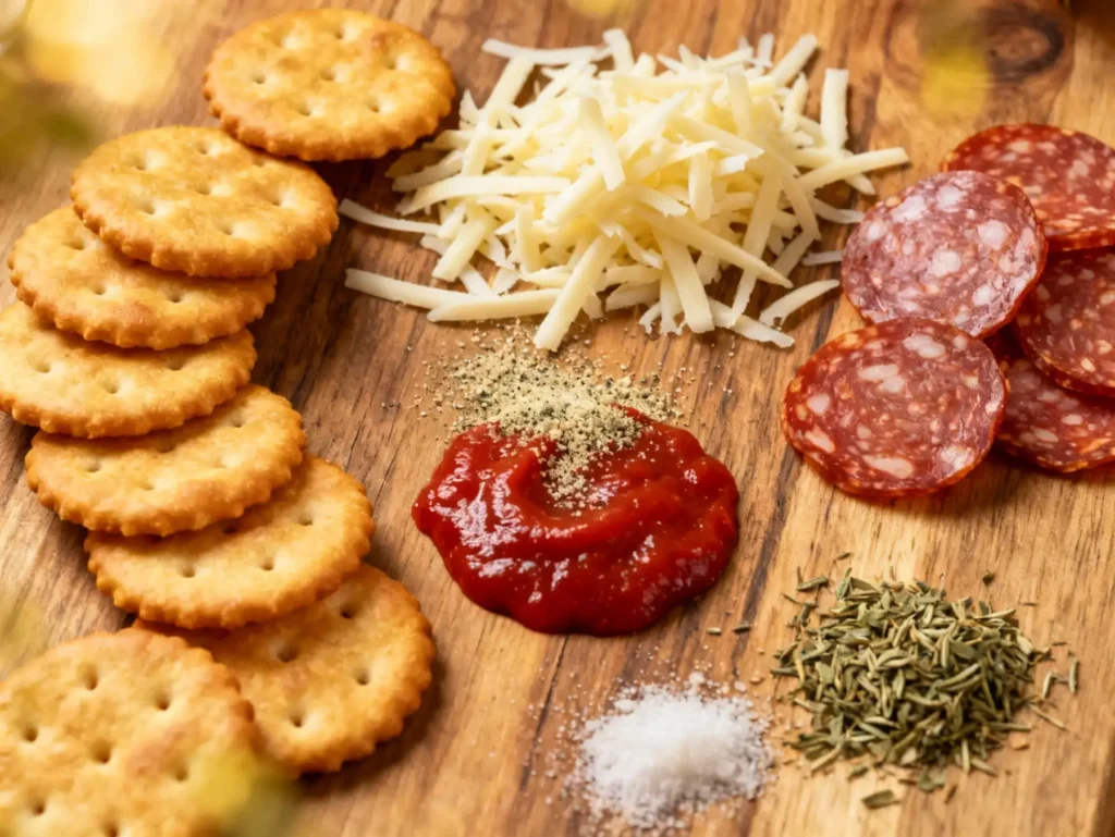 ingredients for pepperoni pizza crackers recipe