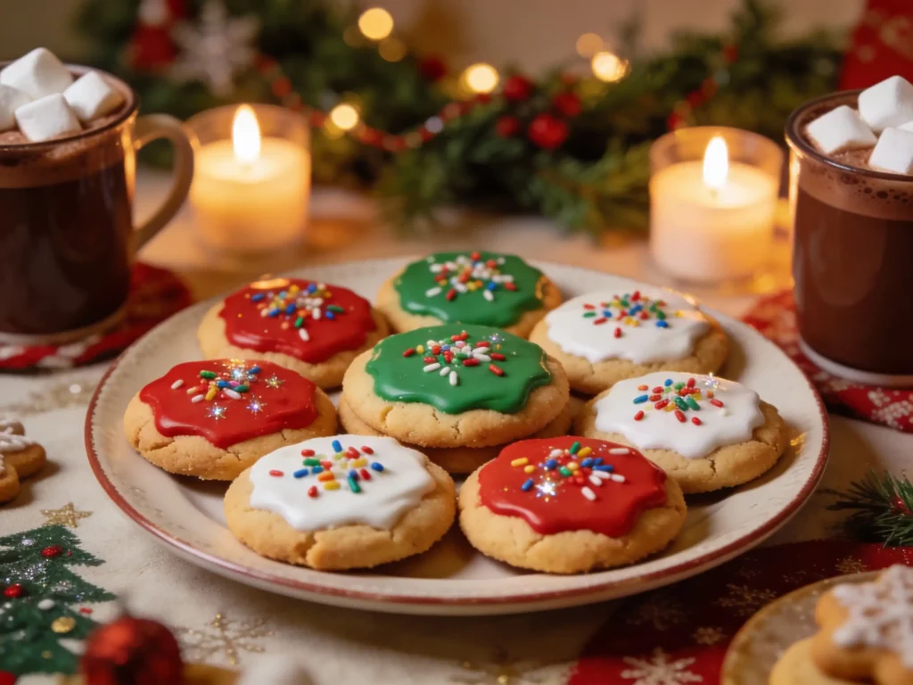 Chewy sugar cookies served on Christmas cookie tray