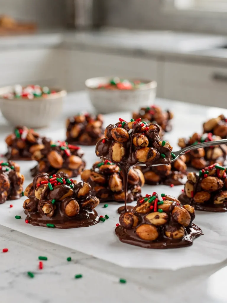 Scooping Crockpot Christmas Candy onto parchment paper