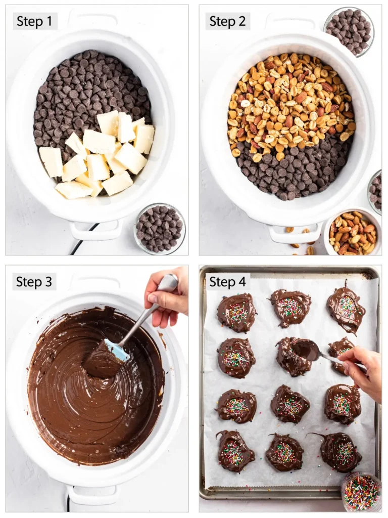 Step-by-step Crockpot Christmas Candy recipe collage