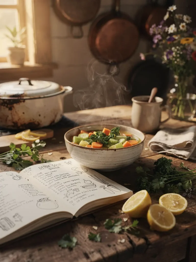 Cozy kitchen detox soup scene