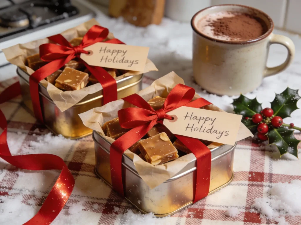 Gift tins filled with English toffee for holidays