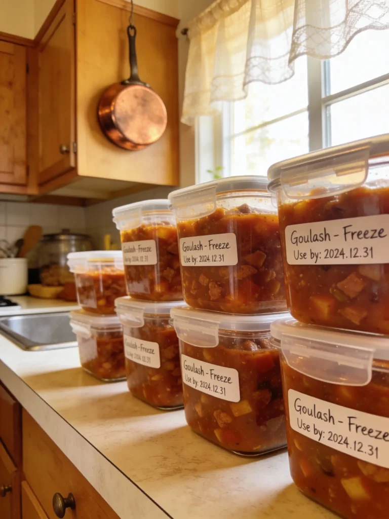 Goulash stored in containers for meal prep