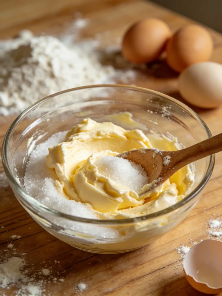 Mixing butter and sugar for thumbprint cookie dough