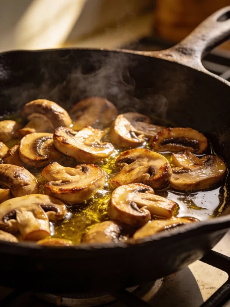 Browning mushrooms for spinach lasagna