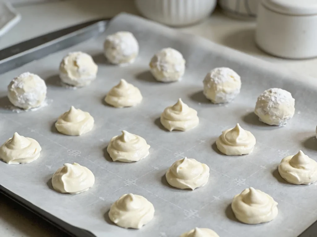 Frozen cheesecake filling dollops ready to be stuffed inside cookies
