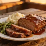 Cracker Barrel meatloaf with glaze and classic Southern sides