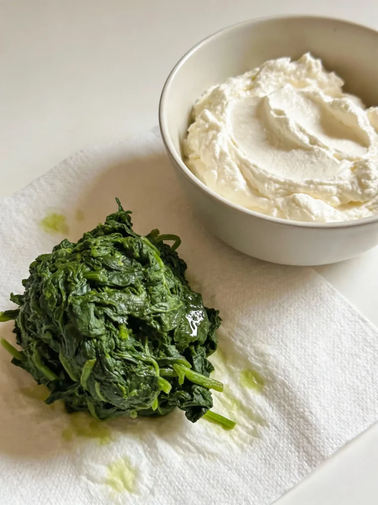 Draining cooked spinach for lasagna