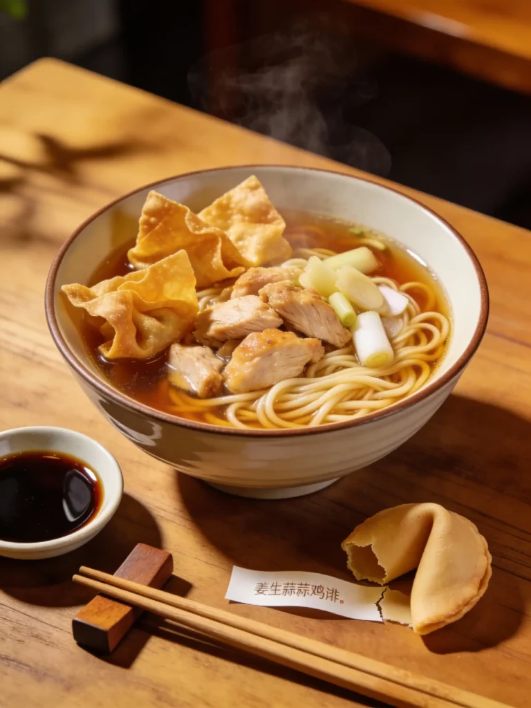 Takeout-style soup dinner with wontons