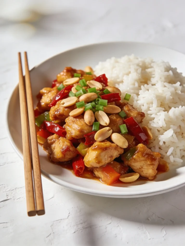 Serving plate of Crockpot Kung Pao Chicken