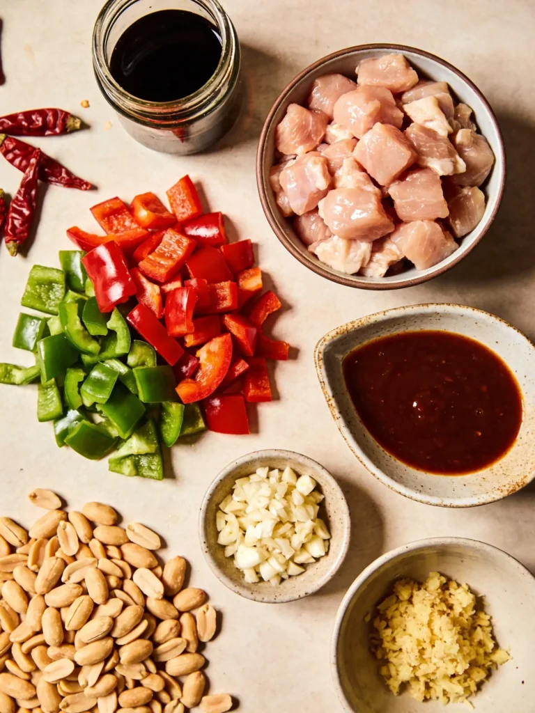 Kung Pao Chicken ingredients flat lay
