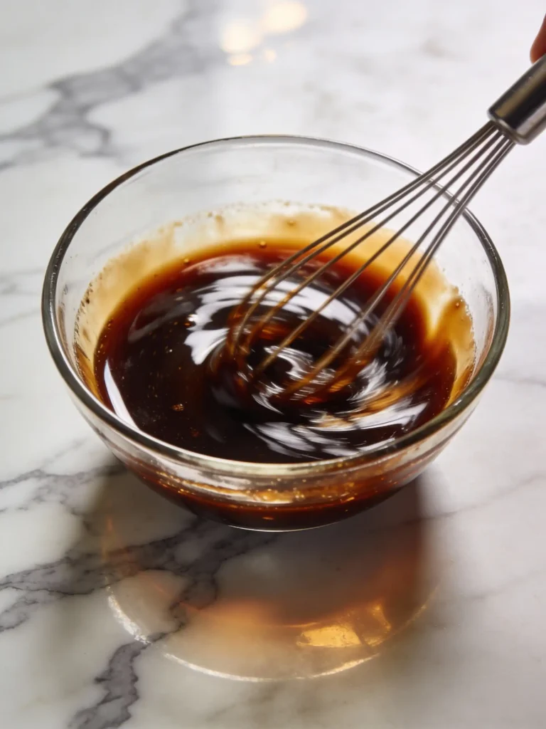 Whisking Kung Pao sauce in bowl