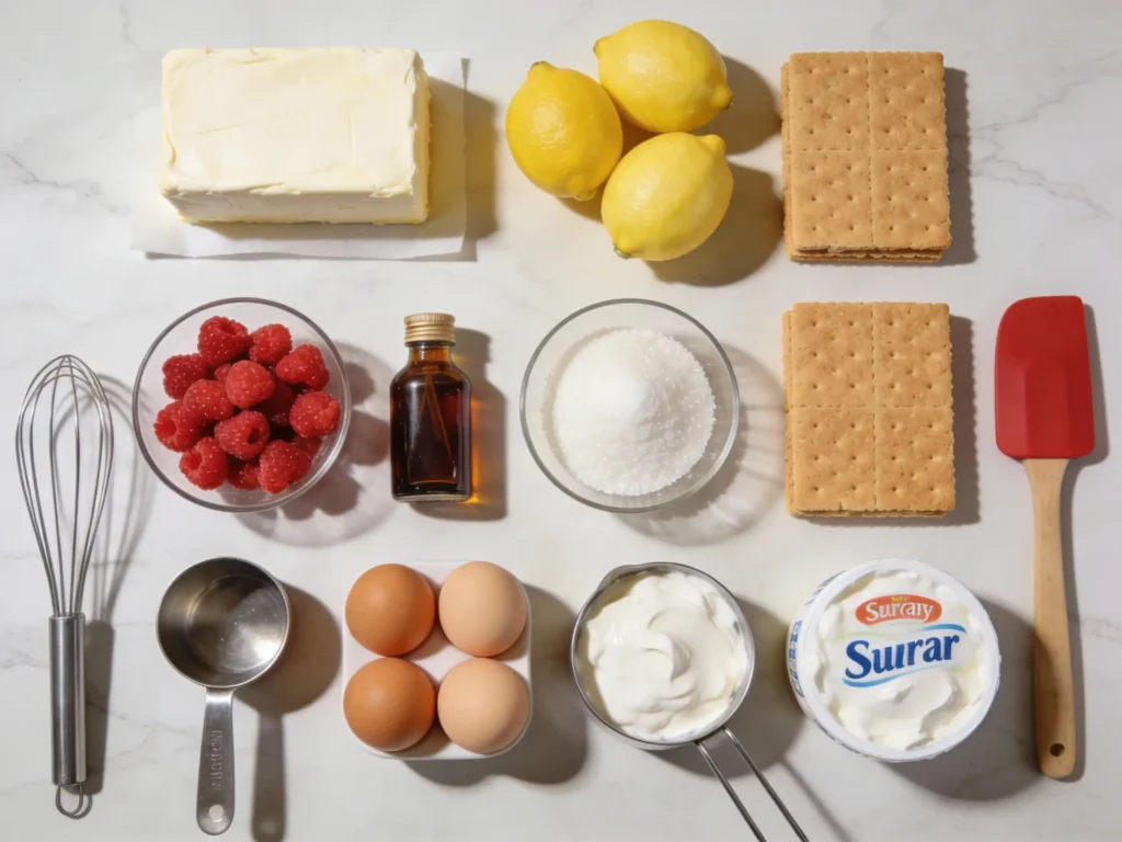 Ingredients for Lemon Raspberry Cheesecake