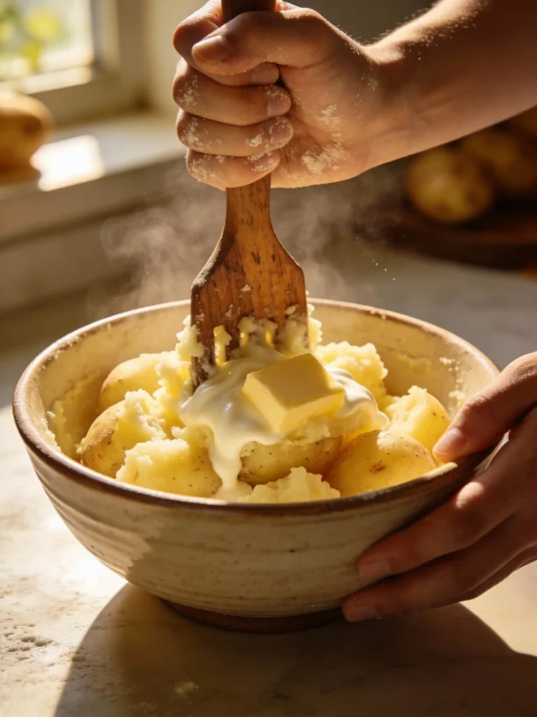 Mashing Instant Pot mashed potatoes