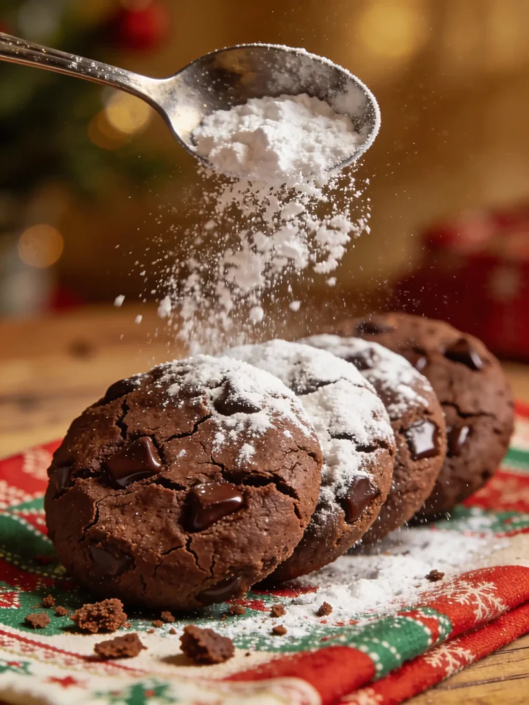Rolling warm chocolate snowballs in powdered sugar