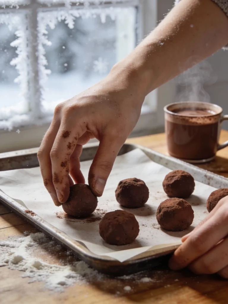 Rolling dough for chocolate snowball cookies